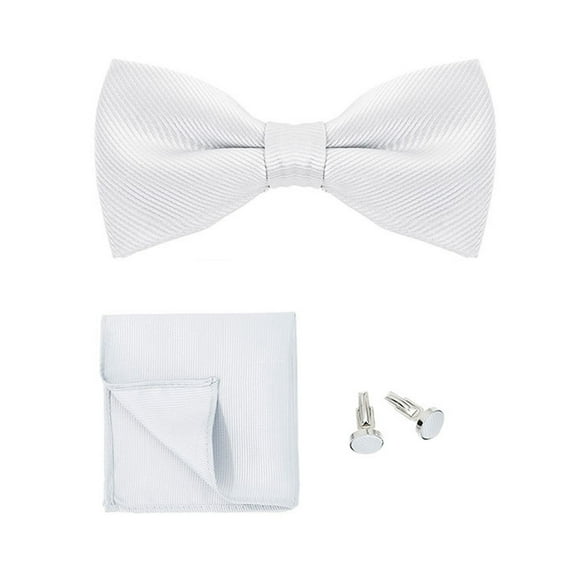 Xinwanna 1 Set Men Bow Tie Kit Solid Color Bow Tie Kerchief Cufflinks Set Weddings Business Events Outfit Accessories (White)