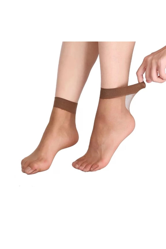 Xinwanna 10 Pairs Women's Ankle High Sheer Socks Soft Nylon Socks Summer Ultra Thin Silky Socks Cool See Through Nude Stockings (Coffee,One Size)