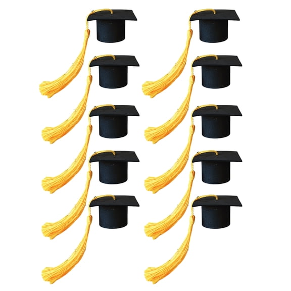 Xinwanna 10 Pcs Bachelor Cap Ornament Doctor Master Graduation Season Cake Topper Bouquet Decoration Prop with Tassel Lightweight Party Favors Mini Hat Decor (Yellow)