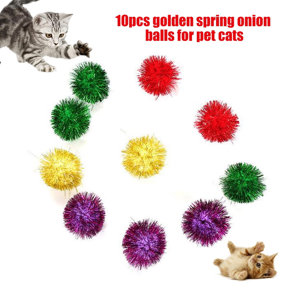 Xinwanna 10Pcs Funny Pet Cat Kitten Sparkly Glitter Tinsel Pom Balls