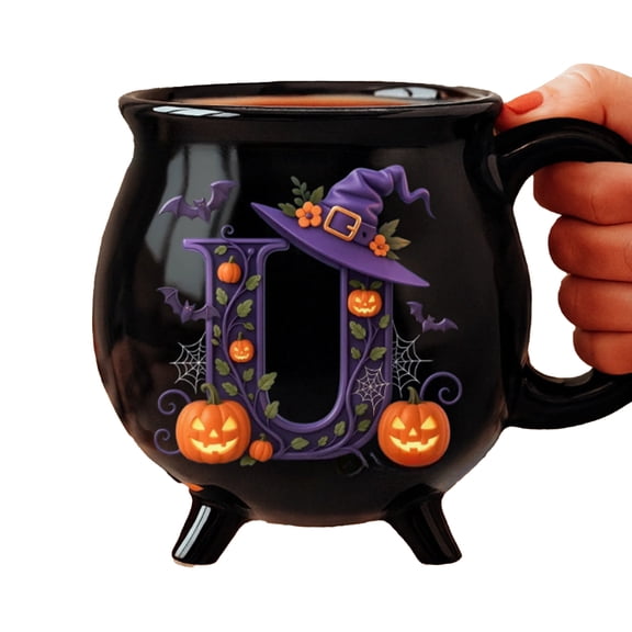Xinwanna 12oz Witch Cauldron Mug Personalized Halloween Coffee Mug Ceramic Witches Brew Tea Cup Halloween Birthday Gift for Women Besties Family (Type U)
