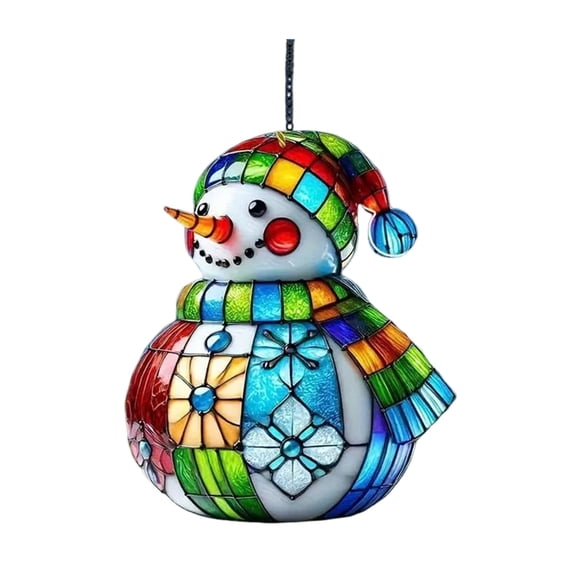 Xinwanna 1PC Cute Snowman Suncatcher Acrylic Stained Glass Window Hanging Ornament for Christmas Car Indoor Outdoor Decor