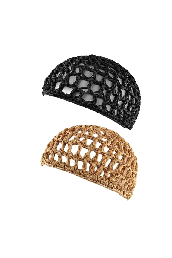 Xinwanna 2 Pcs Nightcap Thick Yarn Crochet Elastic Hollow Out Net Multi-Purpose Mesh Cap for Sleeping Daily Wear Sleeping Hair Cap for Short to Medium Length Hair (Khaki)