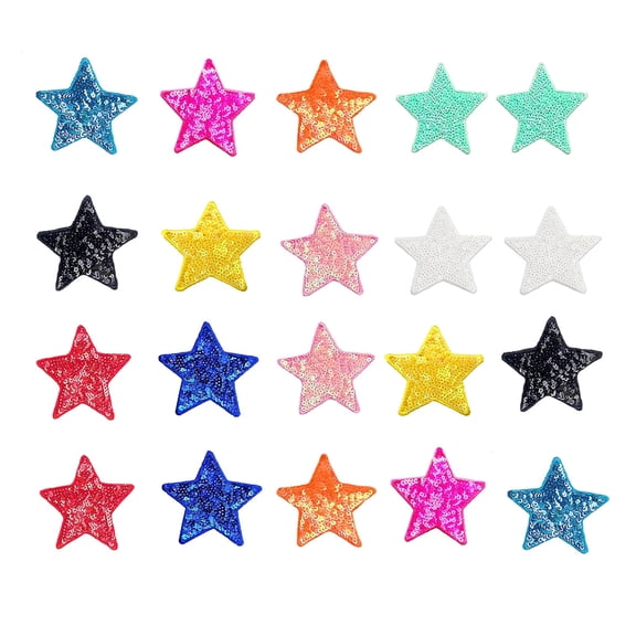 Xinwanna 20 Pcs Cloth Patches Sequin Pentagram Shape Different Colors Sweater Dress Blouse Decor DIY Stitching Patch Clothing Accessories Wedding Party Clothes Adornment (20PCS)