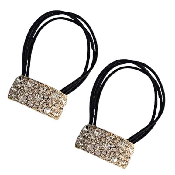 Xinwanna 2Pcs Hair Ties Shiny Rhinestone Decor Elastic Ponytail Holder Sparkling Bling Hair Rope Hair Accessories (Golden)