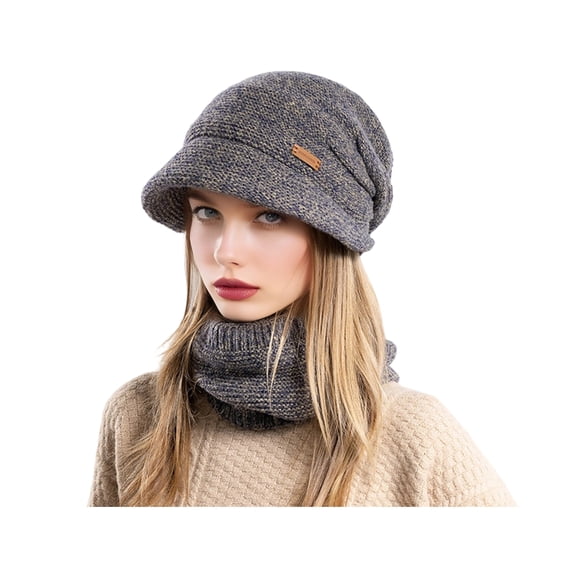 Xinwanna 2Pcs/Set Women Winter Hat Scarf Set Solid Color Elastic Thickened Ear Protection Knitting Hat Windproof Neckerchief Set (Yellow)