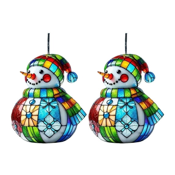 Xinwanna 2pcs Cute Snowman Suncatcher Acrylic Stained Glass Window Hanging Ornament for Christmas Car Indoor Outdoor Decor