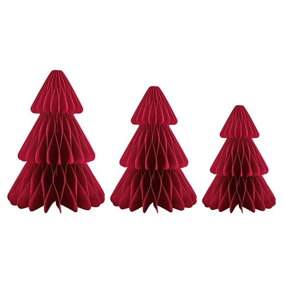 Xinwanna 3 Pcs Paper Christmas Tree 3D Honeycomb Tree Tabletop Centerpiece for Holiday Fireplace Mantel Table Decor (Red)