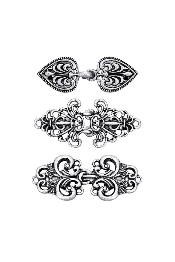 Xinwanna 3 Pcs Shawl Collar Clip Buttons Retro Design Sweater Cardigan Clips Electroplated 3 Styles Shawl Closures Buckles Clothes DIY Supplies (3pcs)