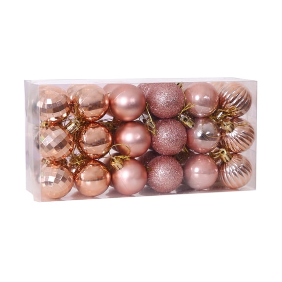 Xinwanna 36Pcs/Set Christmas Style Decorative Hanging Decor Plastic Beautiful Glitter Hanging Ball Decor for Home (Rose Gold)