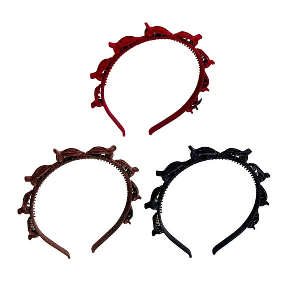 Xinwanna 3Pcs Braided Headband with 8 Clips Each Multi-Tooth Layered Design Hair Hoop Women Girls Easy Styling Hair Accessories (Mix Color)