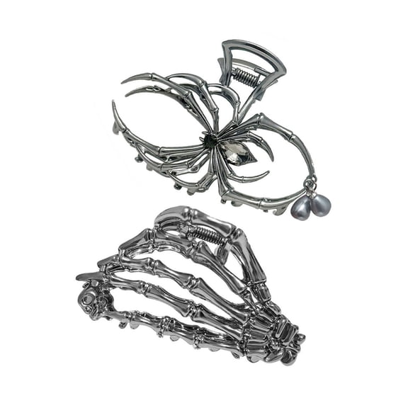 Xinwanna 3Pcs Women Hair Claws Spider Bat Skull Hand Shape Hair Clips Anti-slip Teeth Back Head Hair Barrettes Hair Styling Accessories (Type K)
