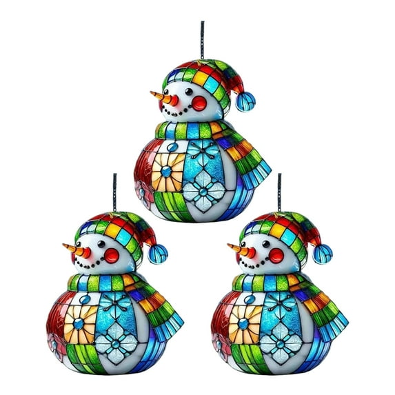 Xinwanna 3pcs Cute Snowman Suncatcher Acrylic Stained Glass Window Hanging Ornament for Christmas Car Indoor Outdoor Decor