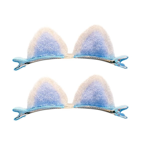 Xinwanna 4Pcs Cute Hair Clips Plush Cat Ear Decor Hair Pins Animal Design Plush Hairpins Hair Accessories for Girls (Blue,4pcs)