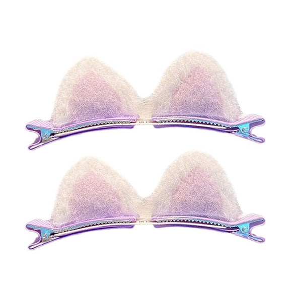 Xinwanna 4Pcs Cute Hair Clips Plush Cat Ear Decor Hair Pins Animal Design Plush Hairpins Hair Accessories for Girls (Purple,4pcs)