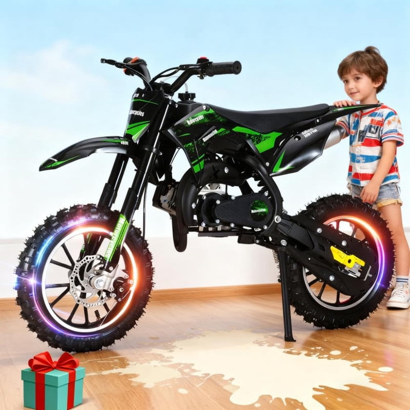 Xinwanna 50cc Dirt Bike for Kids 8-14, Gas-Powered Mini Dirt Bike, 25 MPH Max Speed, Front & Rear Disc Brakes, Shock Absorption, Padded Seat, Kids Motorcycle, Mini Motorcycle