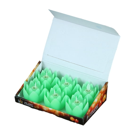 Xinwanna 6 Pcs Diwali LED Lotus Candles Flameless Lotus Tea Light Battery Operated Flickering Buddhist Lamp for Home Desktop Centerpiece (Green, 6pcs)