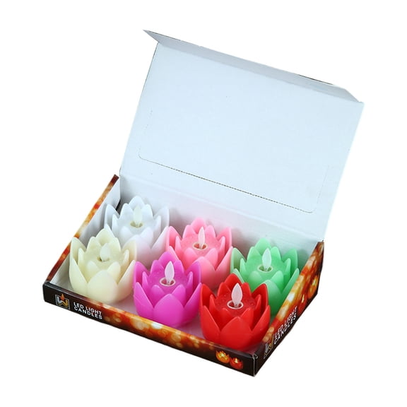 Xinwanna 6 Pcs Diwali LED Lotus Candles Flameless Lotus Tea Light Battery Operated Flickering Buddhist Lamp for Home Desktop Centerpiece (Mix Color, 6pcs)