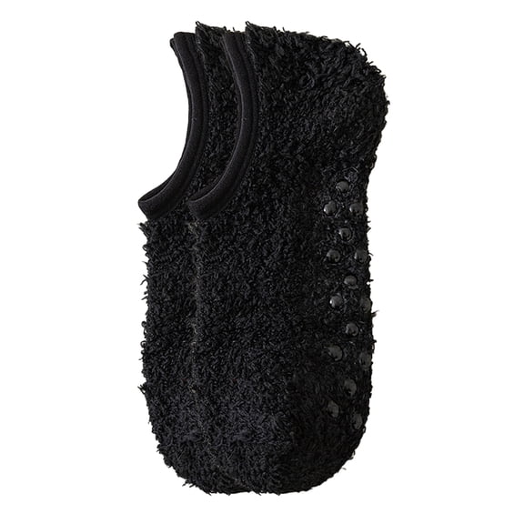 Xinwanna Adult Soft Slipper Socks for Women Fuzzy Floor Socks with Grips Winter Thickened Fleece Sleep Socks Non-slip Boot Socks (Black)