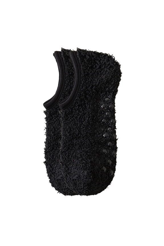 Xinwanna Adult Soft Slipper Socks for Women Fuzzy Floor Socks with Grips Winter Thickened Fleece Sleep Socks Non-slip Boot Socks (Black)