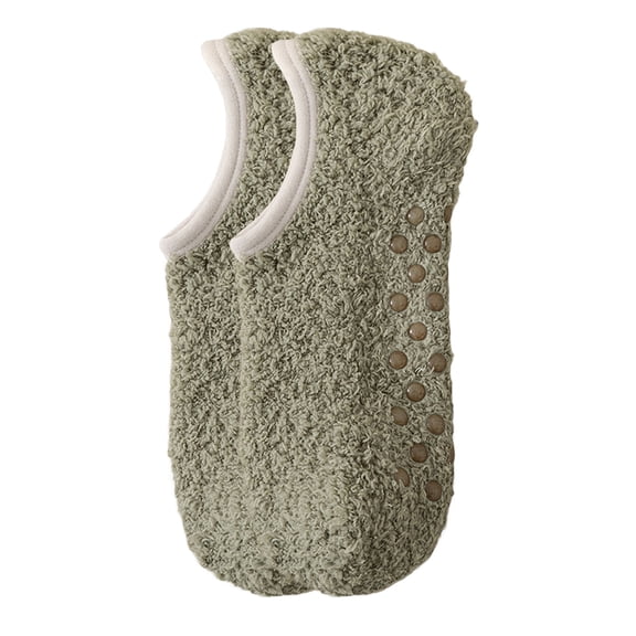 Xinwanna Adult Soft Slipper Socks for Women Fuzzy Floor Socks with Grips Winter Thickened Fleece Sleep Socks Non-slip Boot Socks (Green)