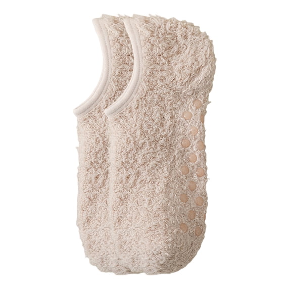 Xinwanna Adult Soft Slipper Socks for Women Fuzzy Floor Socks with Grips Winter Thickened Fleece Sleep Socks Non-slip Boot Socks (Khaki)