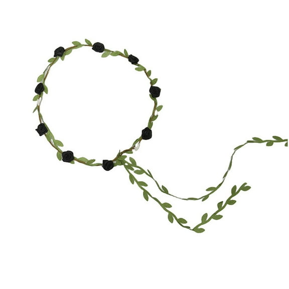 Xinwanna Assorted Colored Rose Flower Crown for Women Floral Bohemian Headpiece Fairy Wreath Headband with Green Leaves for Wedding Party Vacation Photography Props (Black)