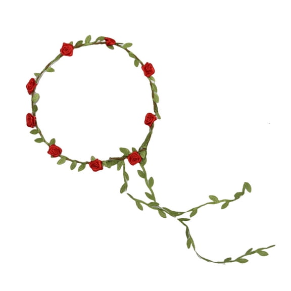 Xinwanna Assorted Colored Rose Flower Crown for Women Floral Bohemian Headpiece Fairy Wreath Headband with Green Leaves for Wedding Party Vacation Photography Props (Red)