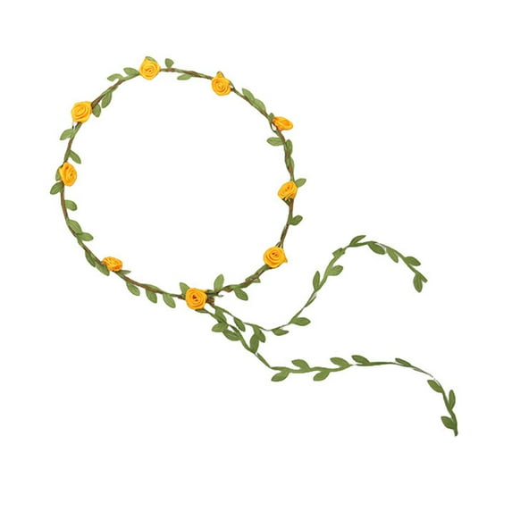 Xinwanna Assorted Colored Rose Flower Crown for Women Floral Bohemian Headpiece Fairy Wreath Headband with Green Leaves for Wedding Party Vacation Photography Props (Orange)