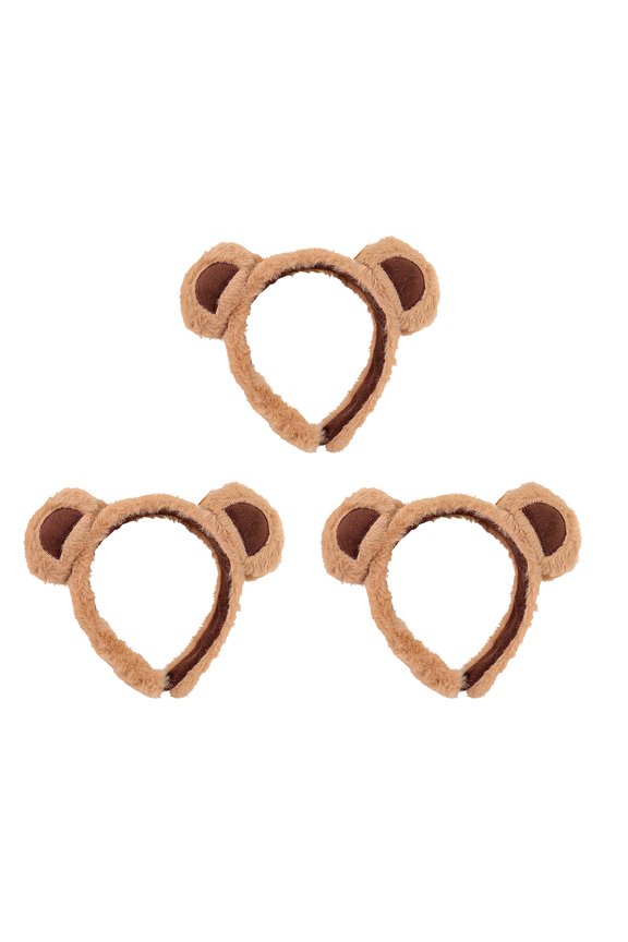 Xinwanna Bear Ear Decor Headband Decorative Animal Hair Hoop Cartoon Hairband Baby Hair Accessories Girls Party Props (Khaki,3pcs)