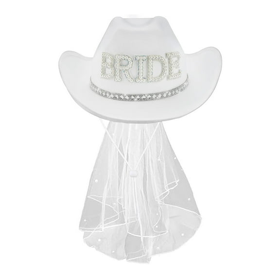 Xinwanna Bridal Cowgirl Hat for Women Rhinestone Cowboy Hat Unique Halloween Costume for Bachelorette Party Birthday Concerts (White 1)