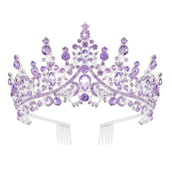 Xinwanna Bridal Crown Tiara Princess Queen Fairy Bridal Headpiece Wedding Crown Alloy Rhinestone Birthday Party Prom Gift (Purple)