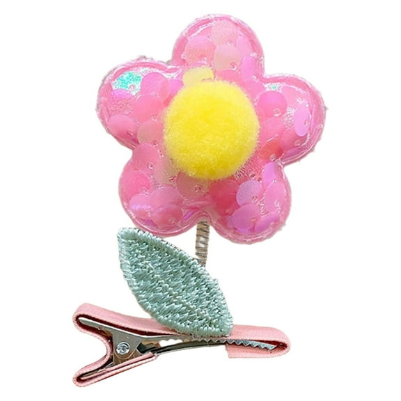 Xinwanna Children Hair Clip Cartoon Flower Shape Sequin Elastic Spring Swing Hair-fixed Anti-rust Leaf Decor Baby Pupil Hairpin Hair Accessories (Pink)