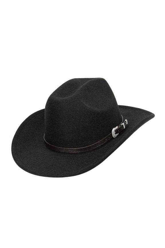 Xinwanna Cowgirl Hat Rhinestone Tassel Decor Country Music Party Headwear Wide Brim Felt Hat Western Cowboy Cap with Belt Buckle for Parties And Festivals (Black1)