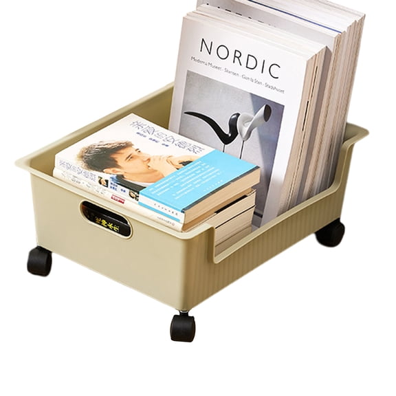 Xinwanna Desktop Storage Box Large Opening Bottom Scroll Wheel Rotary Wheels Large Capacity Book Sundries Storage Basket Household Supplies (Light Green,1 set)