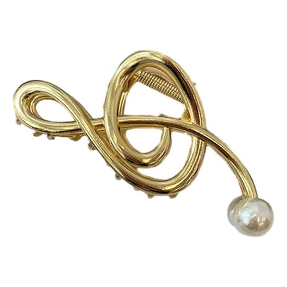 Xinwanna Elegant Crossing Teeth Large Metal Hair Claw Faux Pearls Music Note Design Non-Slip Barrette Hair Accessories (Golden)