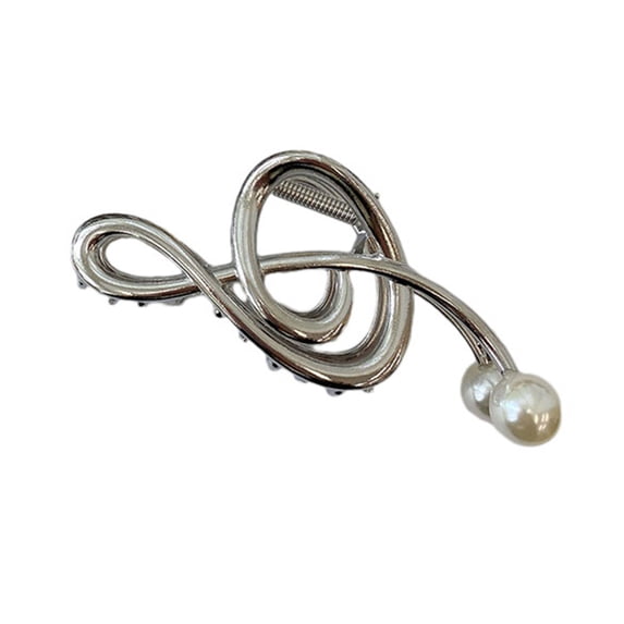 Xinwanna Elegant Crossing Teeth Large Metal Hair Claw Faux Pearls Music Note Design Non-Slip Barrette Hair Accessories (Silver)