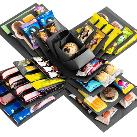 Xinwanna Explosion Gift Box 5-Layer Snack Explosion Box DIY Scrapbooking Box for Anniversary Birthday Valentine's Day Wedding Gift (Black)