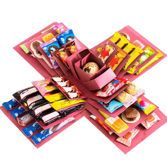Xinwanna Explosion Gift Box 5-Layer Snack Explosion Box DIY Scrapbooking Box for Anniversary Birthday Valentine's Day Wedding Gift (Red)