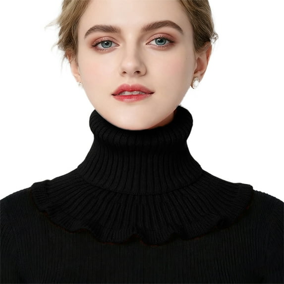 Xinwanna Fake Collar Scarf Detachable High Collar Solid Color Knitted Turtleneck Scarves Collar Insert Fashion Accessory (Black)
