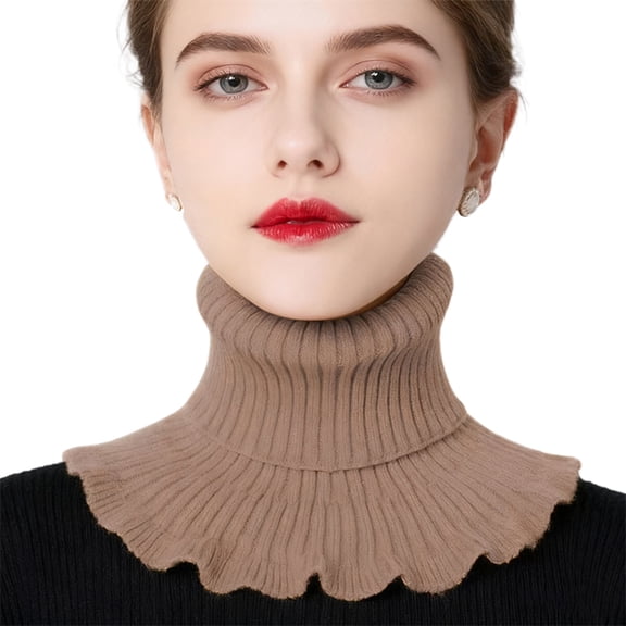 Xinwanna Fake Collar Scarf Detachable High Collar Solid Color Knitted Turtleneck Scarves Collar Insert Fashion Accessory (Khaki)