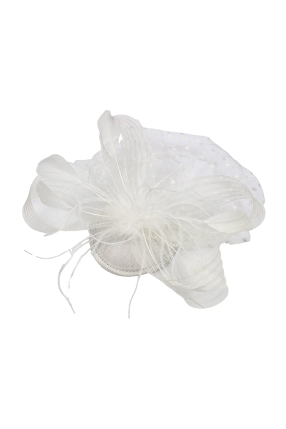 Xinwanna Feather Mesh Top Hat Headband Easy to Wear Style Headgear Daily Party Matching Lady Hair Accessories (White)