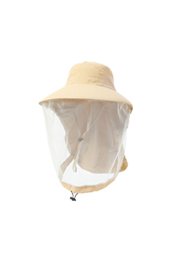 Xinwanna Fishing Hat with Veil Mesh Wide Brim Sun Protection Breathable Hat Mosquito-Proof Adjustable Drawstring Hat (Khaki,One Size)