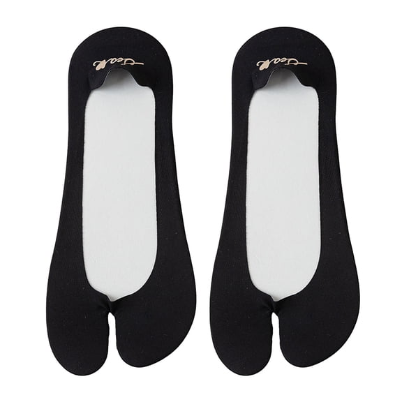 Xinwanna Flip Flop Tabi Socks for Women Elastic Split 2 Toe Socks Low Cut No Show Boat Sock Invisible Thin Cotton Sock (Black)