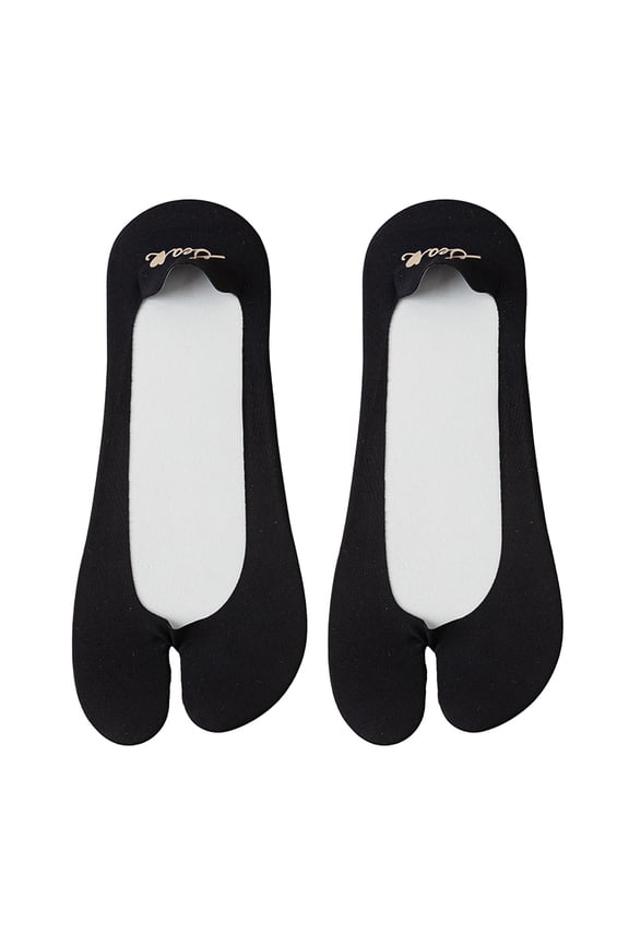 Xinwanna Flip Flop Tabi Socks for Women Elastic Split 2 Toe Socks Low Cut No Show Boat Sock Invisible Thin Cotton Sock (Black)