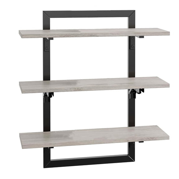 Xinwanna Floating Shelves for Wall Organizer Wooden Storage Shelf Display Stand Foldable 3/2 Layers Design Strong Load-bearing Smooth Edge Easy Assembly, Grey