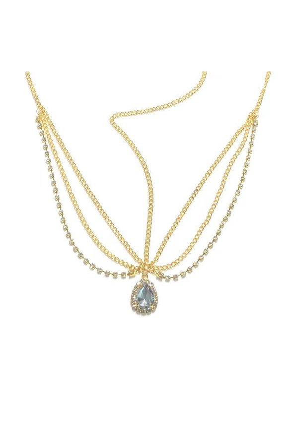 Xinwanna Forehead Chain Water Drop Pendant Decoration Adjustable Head Circumference Forehead Chain Hair Accessory (Golden)