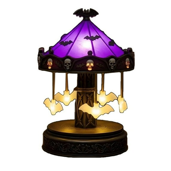 Xinwanna Ghost Carousel Light Stained Glass Carousel Night Light with Floating Ghost Halloween Desk Reading Lamp for Bedroom Mantel Tabletop Decor (Type D)