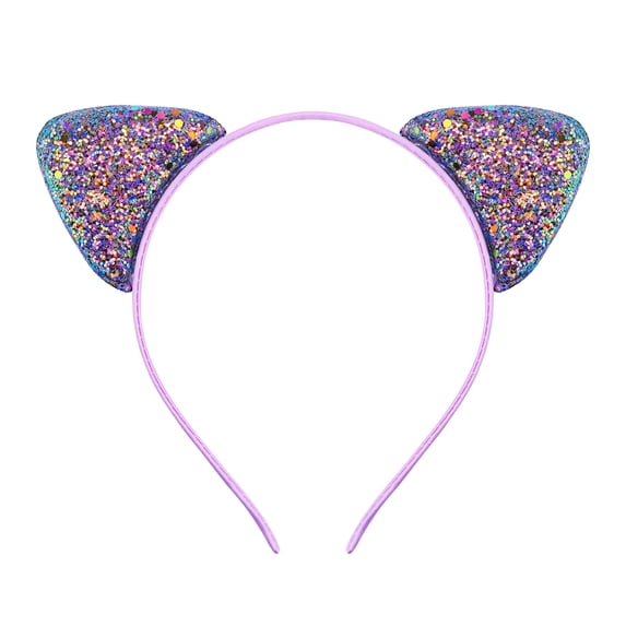 Xinwanna Girls Headband Glitter Sequins Non-slip Slim Flexible Heavy Duty Hairstyle Decoration Candy Color Cartoon Cat Ear Princess Hair Band Hair Accessories (Navy Blue)