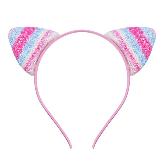Xinwanna Girls Headband Glitter Sequins Non-slip Slim Flexible Heavy Duty Hairstyle Decoration Candy Color Cartoon Cat Ear Princess Hair Band Hair Accessories (Pink)